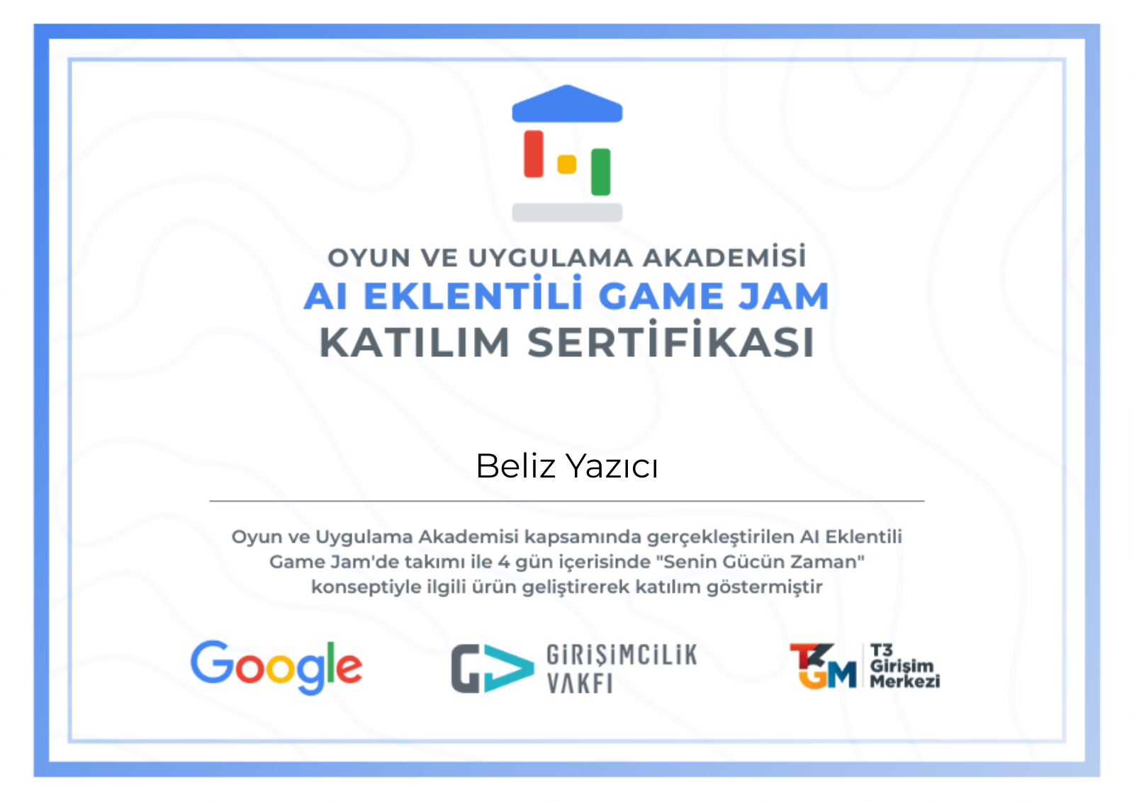 AI Game Jam Certificate